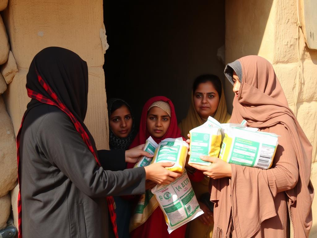 Volunteers distributing ration packs